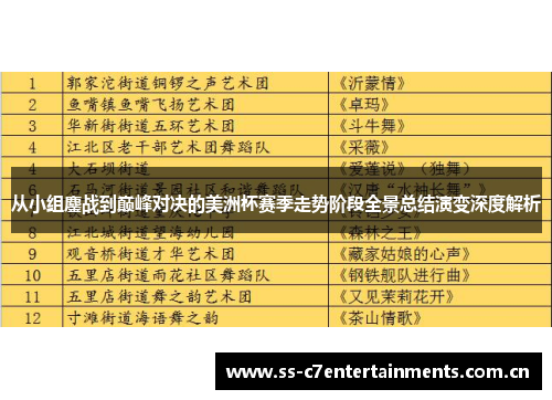 从小组鏖战到巅峰对决的美洲杯赛季走势阶段全景总结演变深度解析